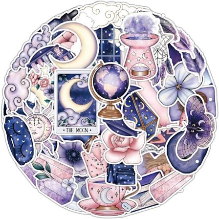 50 kpl Midnight Magic Moon -tarroja - Jäähtävät ja hauskat esteettiset tarrat vesipulloille, teineille, tytöille, lapsille, vedenkestäviä