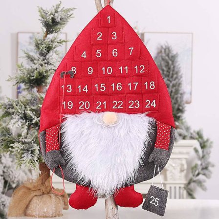 Julekalender, Svensk Tomte Julenisse Nedtellingskalender i Filtstoff med 25 Dagers Lommer, Veggdørhengende Julegavedekorasjoner for K