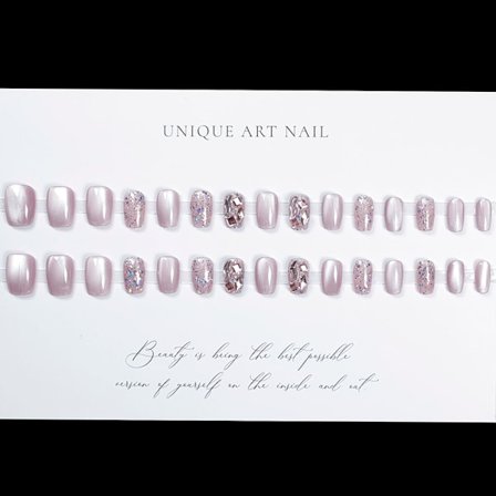 Lila Kattögon Press-on Naglar med Strassaccenter