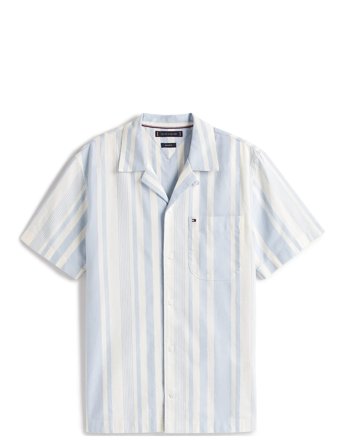 Striped Camp Collar Ss Shirt Blue Tommy Hilfiger