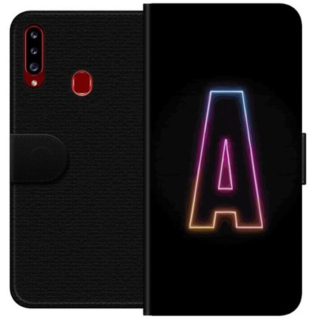 Kompatibelt Lommeboketui til Samsung Samsung Galaxy A20s Minimalistisk neonbokstav A i regnbuefarget lys mot svart bakgrunn i moderne typografisk stil