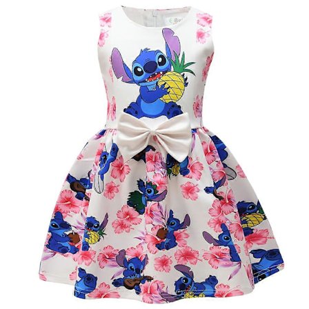 5-9 År Piger Lilo og Stitch Trykt Kjole Ærmeløs Ferie Prinsesse Party Skater Kjole