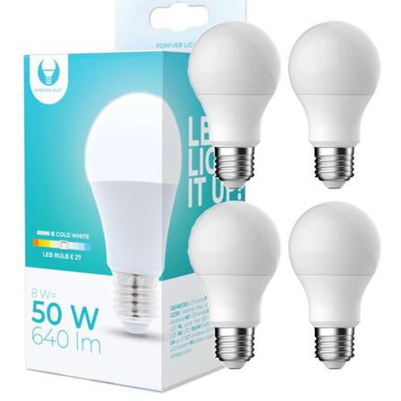 4-pack Led-lampa E27 8w 640lm (6000k) Kall Vit Vit