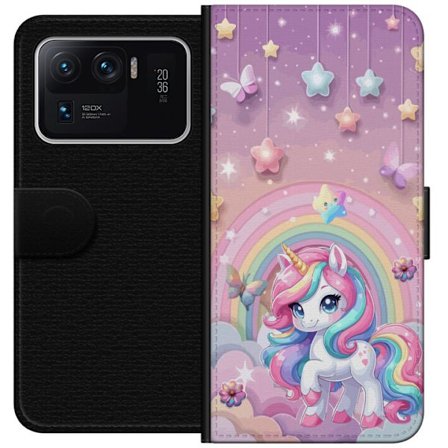 Kompatibel Tegnebogsetui til Xiaomi Mi 11 Ultra Magisk enhjørning med regnbue manke, stjerner og sommerfugle mod en pastelfarvet himmel med skyer