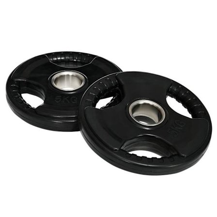 Rootz Vægtplader - Sæt med 2 - 5 kg pr. plade - Tre håndtag - Gulvvenlig gummibelægning - Metal - Sort - 24L x 24W x 3,5H cm
