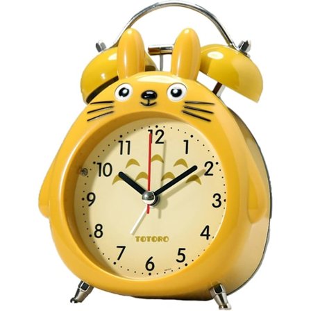 Lemonkid Cartoon Totoro Stumfri Alarmur Analogt Ur til Børn Piger Drenge Natbord med Baggrundsbelysning Gul