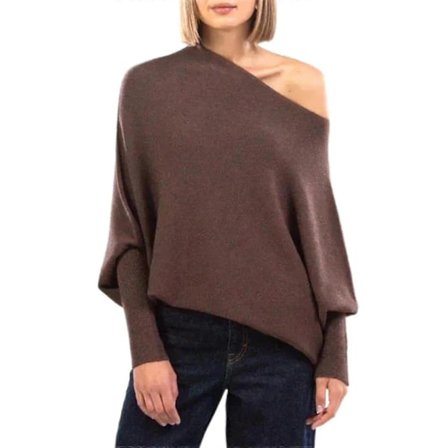 Asymmetrisk drapert genser, en genser så myk som skyene, dame langermet slouch batwing ensfarget myk strikket genser