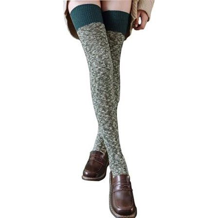 Store varme julestrømper til kvinder - Grønne, lange strikkede vinterstrømper
