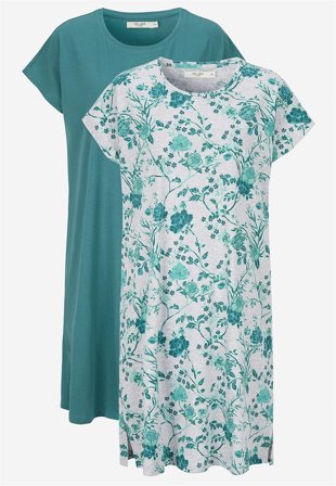 Cellbes of Sweden - Kortermet nattkjole 2-pack i bensingrønn+blomstret for damer i størrelse 38/40