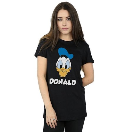 Disney Dam/Dam Donald Duck Ansikte Bomull T-shirt L Svart