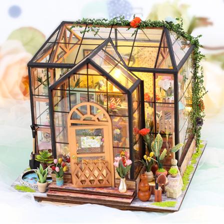 (Hagehus) Tredukkehusmodell Møbler Renoveringssett - DIY Tregårdshus Byggesett - Lærende Leker, Miniatyr Håndlaget Diorama M