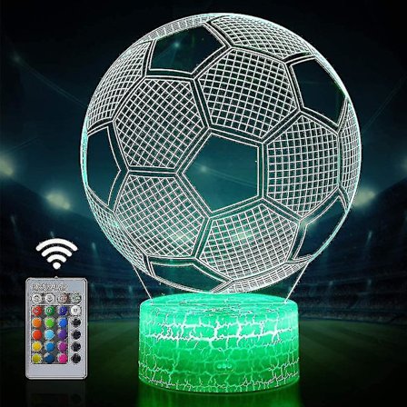 Fodbold 3d Lampe Natlampe Med Fjernbetjening & Touch Control, Flere Farver & Blinkende Tilstande