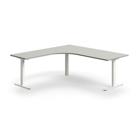 Desk QBUS, L-shaped, 2000x2000 mm, T-frame, white frame, light grey