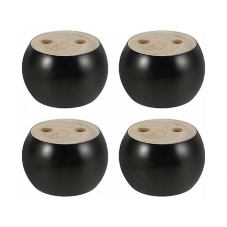 Set med 4 runda möbelben i trä, 5 cm höga, för soffa, säng, fåtölj, garderob, med skruvar och band (svart), A