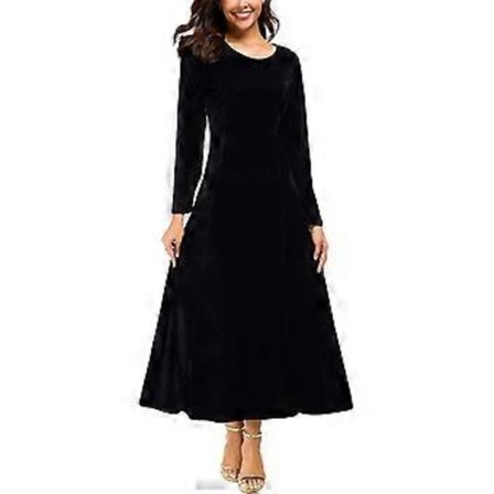 Naisten Tyylikäs Pitkähihainen Rypytetty Sametti Joustava Pitkä Mekko (tyyli 854)