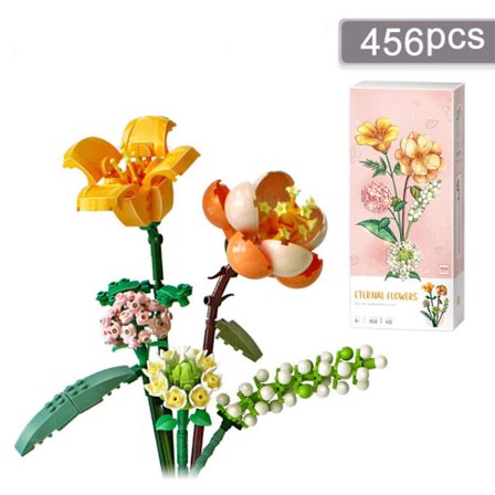 Børns 3D Byggeklods Buket Kunstig Blomst Samlelegetøj Boligindretning Model Sæt