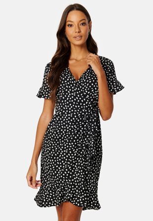 VERO MODA Henna Dot 3/4 Wrap Dress Black Klær