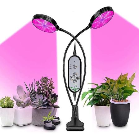Fullspektrum innendørs plantevekstlys med 156 LED, 2-hodet design, timer, 3 lysmoduser, 5 dimmenivåer, 360° justerbar