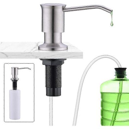 Opvaskemiddeldispenser til vask, rustfri opvaskemiddeldispenser til køkkenbordplade, indbygget opvaskemiddeldispenser, med flaske (FMY)