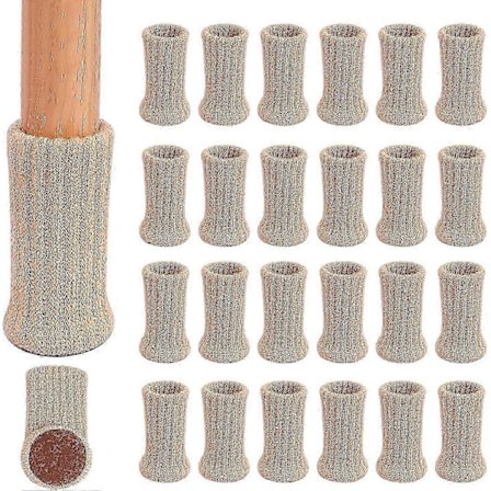 24 stolar strumpor, halkfria stickade högelastiska möbelbensstrumpor, golvskydd svarta