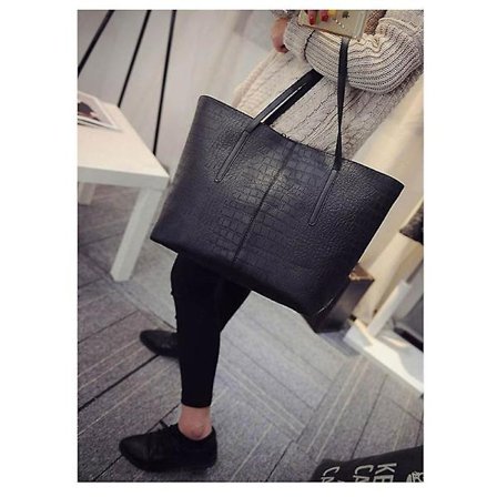 Handväska Stor Dam Axelväskor Alligator Dam Läder Väskor Casual dam blixtlås handväskor Kända Märken Tote väskor svart röd färger(svart)