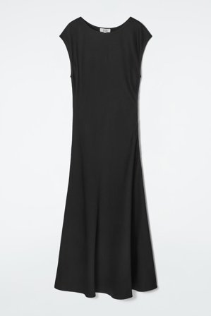 COS Women's Ruched Bias Cut Satin Dress in Black