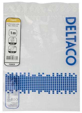 Deltaco Earthed device cable, BS 1363 to straight IEC C5, black, 1m