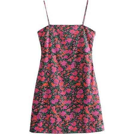 Svart Blommig Färg Tunn Hängsel Midja Kort Kjoldress