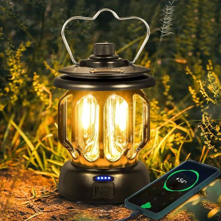 Svart LED USB Oppladbar Camping Lampe Vintage Dimbar Varm Whi