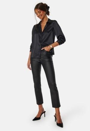 Happy Holly Opal Straight Leg Coated Pants Black 50 Black Klær Dam