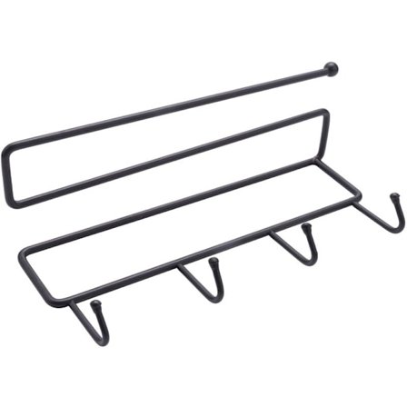 Kök Verktyg Organizer Järn Förvaring Rack Badrum Handdukar Rulle Pappershållare Garderob Hängande Hylla Krokar På Väggen Svart