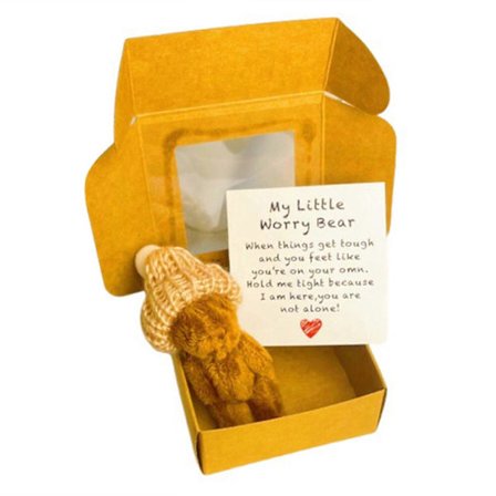 Liten Björn i Låda, 2025 Ny Handgjord Mini Plyschbjörn, Inspirerande Oro Björn med Meddelandekort, Omtänksamma Skrivbordstillbehör (D)