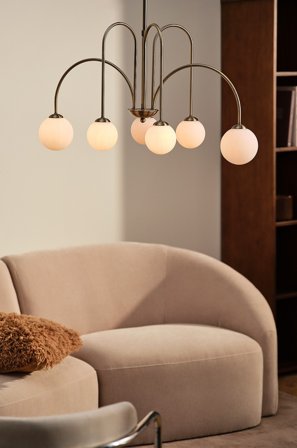 Jotex - MELINA taklampe 6-armet antikk messing/hvit - Kjøp Taklamper hos Jotex