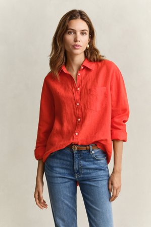 GANT Damen Relaxed Fit Leinen Bluse (44) Rot
