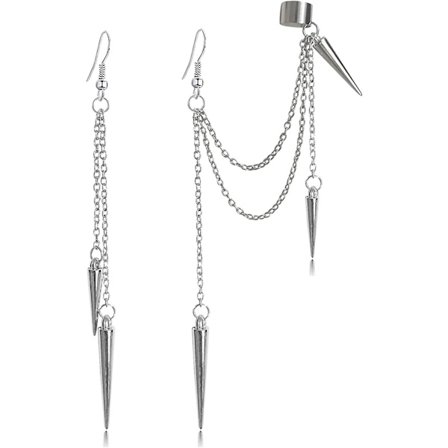 Lätta Unika Svarte Punk Lange Frynsekjede Øremansjetter Øredobber 316l Rustfritt Stål Vintage Tynne Ils Crawler Climer Hengende Øredobber F