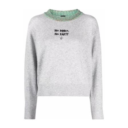 Pinko, Jersey with embroidered slogan Szary, Kobieta, Rozmiar: S