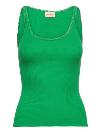 Cotton Top Regular W/ Lace Top Ærmeløs Top Grøn Barbara Kristoffersen By Rosemunde