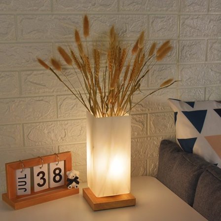 1 stk. Vaselampe med blomster, Nattbordslampe med USB-lading, Dimbar blomsterlampe, Frostet glasslampe, Nattbordslampe med trebase