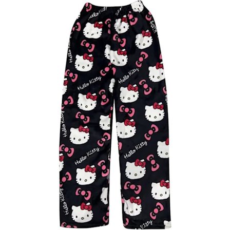 Hello Kitty Flanell Pyjamas Bløde Kawaii Pyjamas Hjemmebukser Tegneserie Casual Anime Komfortable Efterårs- og Vintervarme Pyjamas Casual Bukser black