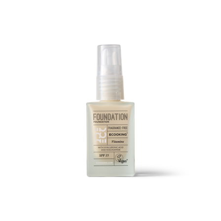 Ecooking Foundation 01 - Porcelæn, Blød Konsistens med SPF 15, Hyaluronsyre og Niacinamid, Beskytter og Plejer Huden