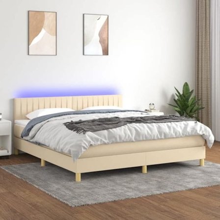 Maison Exclusive - Sengebund med lameller og LED madras Creme 180x200 cm Stof