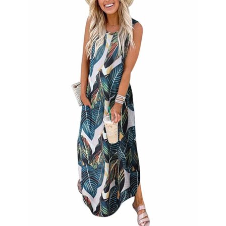 Kvinners Casual Loose Sundress, Langt Skjørt Ermeløs Sl