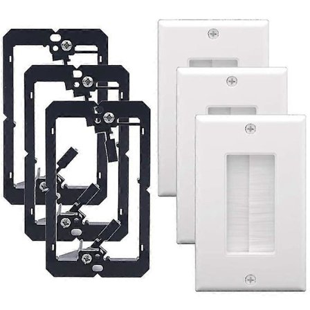 3-pakks veggplate med enkelt børste og lavspenningsfeste med kabelgjennomføring