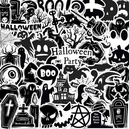 50 st Halloween Stickers Pack Black & White Halloween Skräck