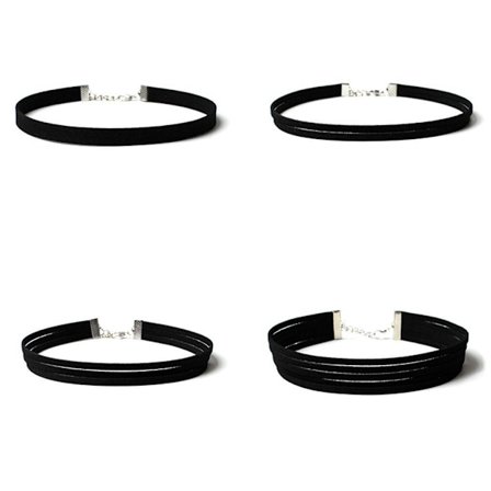 4st Black Punk Velvet Choker Necklace Multi-ring Necklace Set as the picture