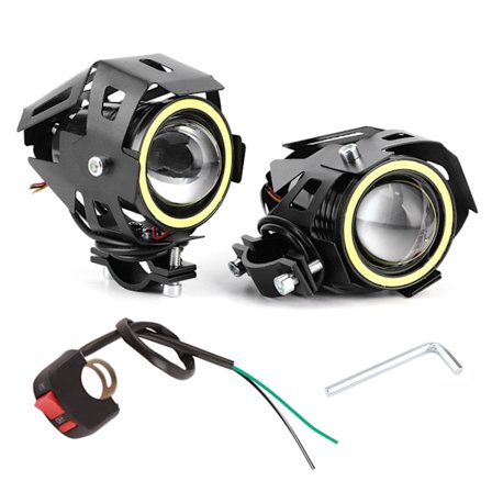 2 stk 12V 30W 3000lm U7 LED Angel Eyes Spotlight Hvit Lys IP68 Motorsykkel Frontlys med Bryter