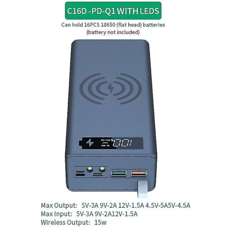 16*18650 Batteri Opbevaringsbokse PD 3.0 10W Hurtig Trådløs Opladning DIY Power Bank Etui 18650 Batteri Oplader Holder Box til Telefon