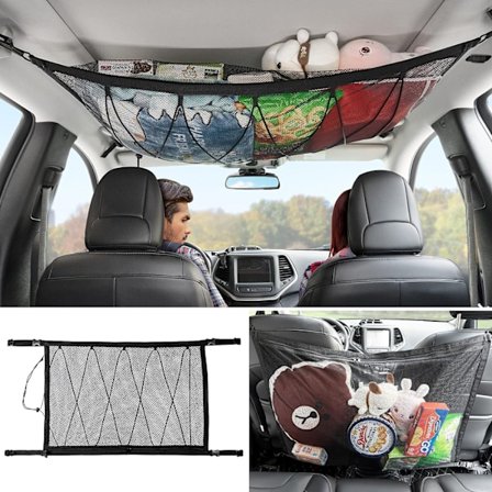 Bil Tag Cargo Net Lomme - 30.31"x 21.65" Justerbar Bil Tag Net Opbevaringspose