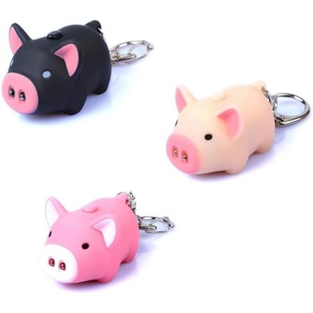 3 stk. Nøglering med Gris Design LED Nøglering Lommelygte Lyd Ringe