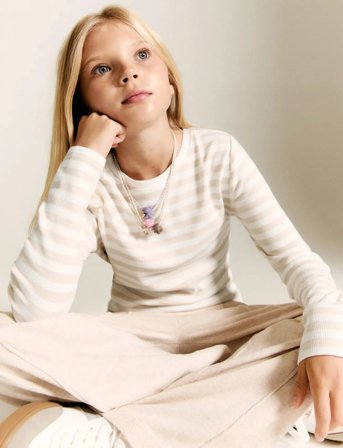 Mango Basic Striped T-Shirt - Cream - 9-10